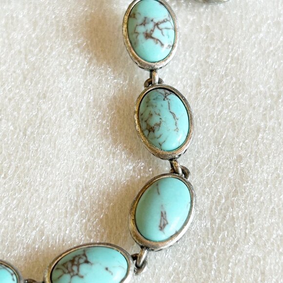 Fossil Faux Turquoise Bracelet With Silver Tone Button & Leather Loop Closure - Picture 6 of 9
